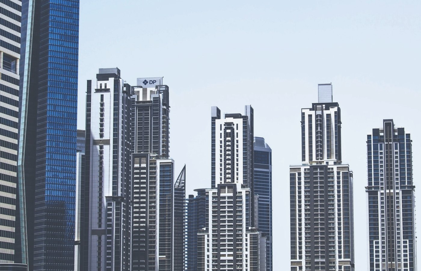 Residential towers against a clear sky